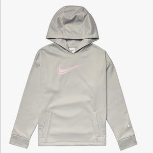 Nike Girls Hoodie Therma-Fit Medium M Gray Pink Thumb Hole New NWT